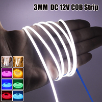 Width 3MM COB Strip DC 12V White/Pink/Red/Yellow/Ice Blue/Green TV Backlight Home Decor 320Leds/M Flexible Ribbon Rope LED Light