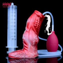 FAAK Ejaculation Hollow Dildo Large Silicone Squirting Penis Sleeve Fantasy Dog Knot Sheath Sex Toys For Men Male Masturbator