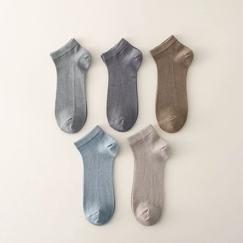 Men Summer Thin Mesh Socks High Quality Cotton Sweat-absorbing And Breathable Solid Color Sports Trend Versatile Socks 5 Pairs