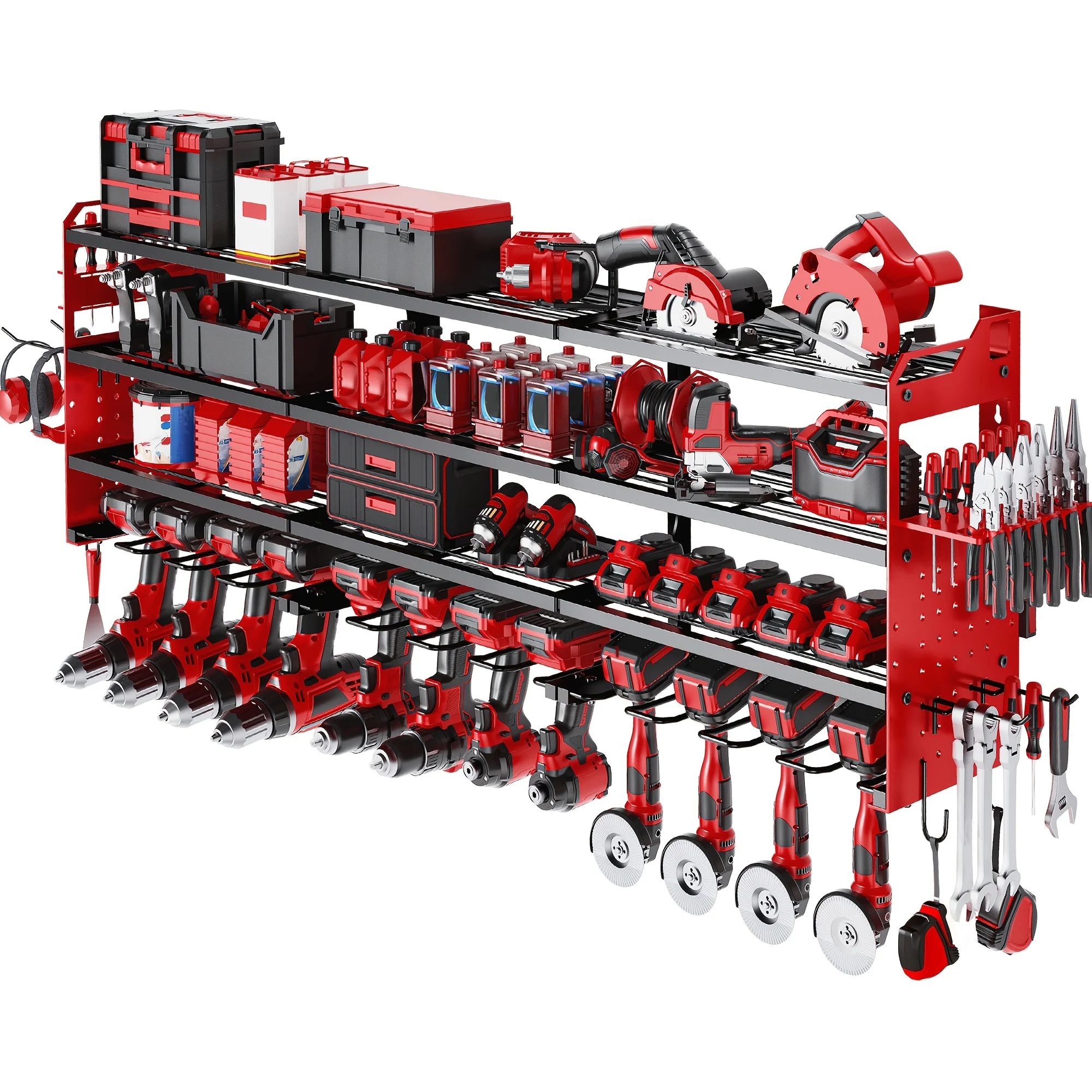 

4 Layer Power Tool Organizer Wall Mount, Heavy Duty Metal Tool Storage Rack with 12 Drill Holder, Wall-Mounted Garage Tool Shelf, Tool Rack Includes Screwdriver Storage/Hooks, Garage Workshop Shelf for Tool Organization, Holiday Men Gift & Dad Gift, Utili