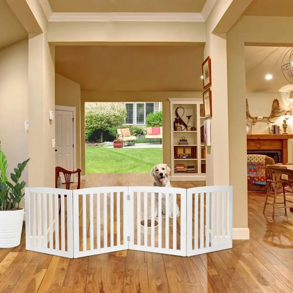 

Wooden Dog Gate Pet Fence 24"H Baby Playpen 4 Panel Folding Freestanding MDF