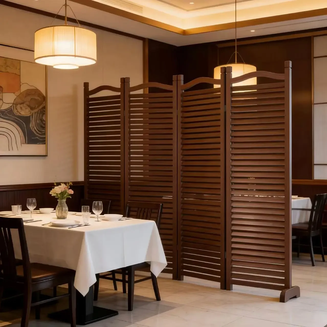 Dining room screen partition living room entrance entrance decoration solid wood louver fence flower stand retro movable baffle