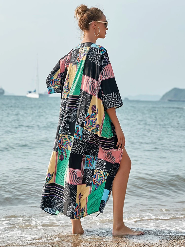 Plus Size Print Beach Cover Up Dress Robe De Plage Sarong Summer Swimsuit Cover Up Saida De Praia 2023 Long Beach Dress