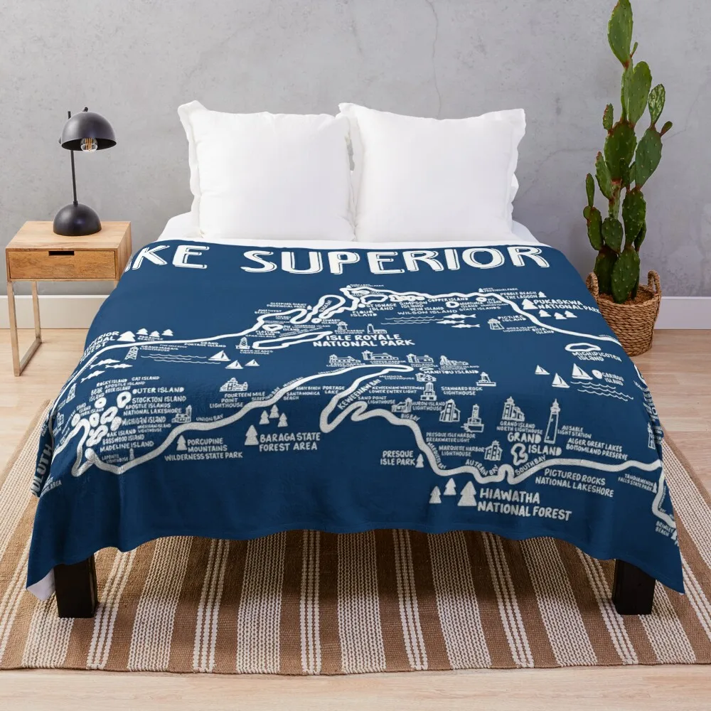 

Lake Superior Map Throw Blanket Soft Plush Plaid Soft Beds Blankets