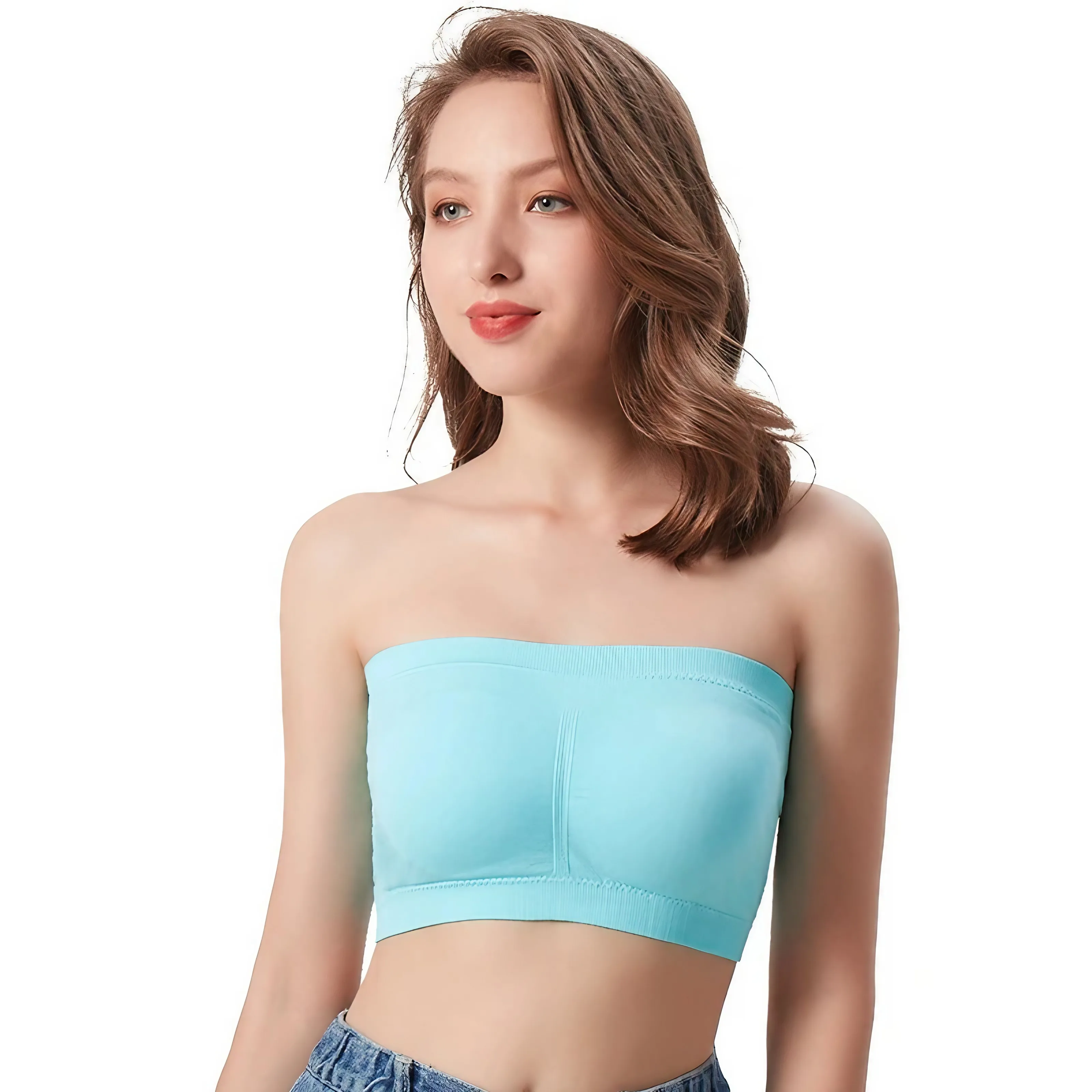 Back-supporting one-piece strapless basic bandeau bra with no shoulder straps, invisible for base layer undergarment 1pcs ws04