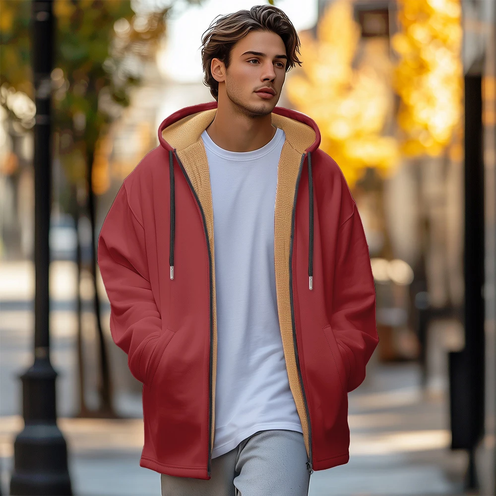 

Man winter clothing, New in Down Coats, new Simple fashion pure red design cotton-padded jacket clothing, feather pocket zipper