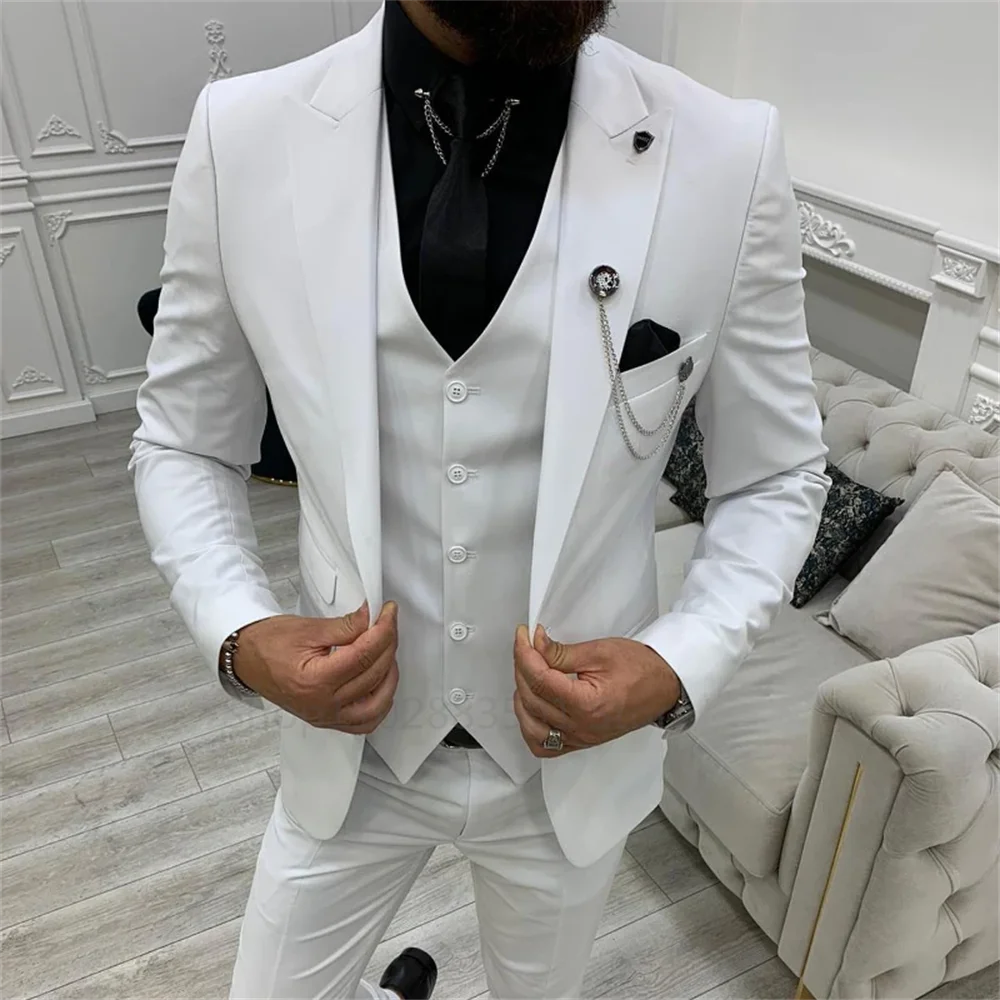 2024 New Slim Fit Men Suit Navy Wedding Tuxedos Best Man Groom Formal Dinner Prom Male Clothing 3 Piece (Blazer+Vest+Pants)