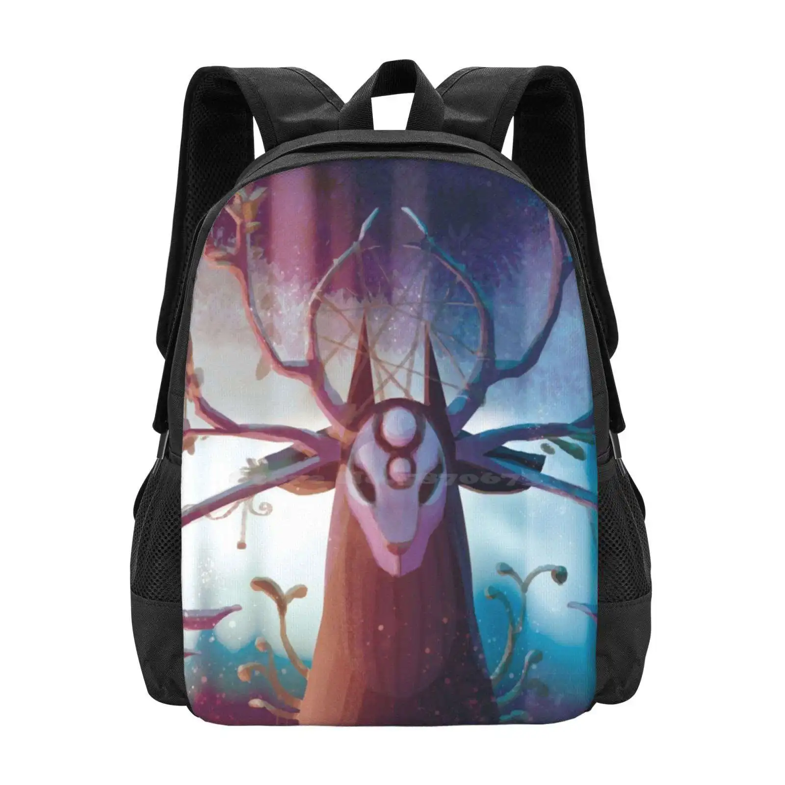 Mochila Alpha Stag para estudiante, bolsa de viaje para portátil, escuela, ciervo, plantas del bosque, flores, criaturas de fantasía