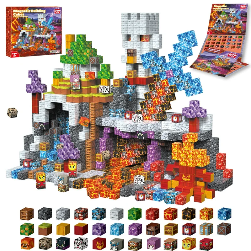 

150/200pcs Multi-themes Magnetic Building Blocks Stacking Magnet Cube Construction Bricks STEM Educational Toys Birthday Gifts