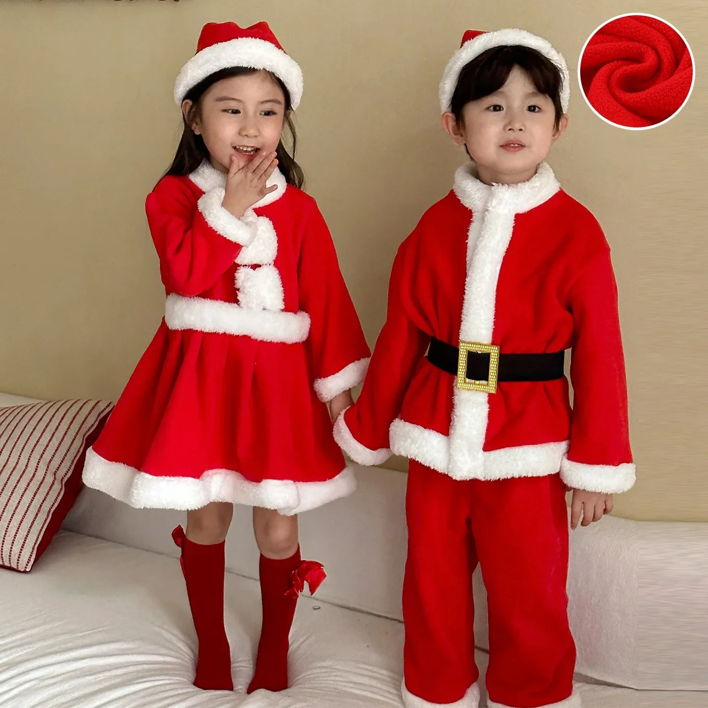 

2025 New Kids Christmas Sibling Outfits Cotton 1-6Y Children's Clothing Santa Claus Costume Sets Boys Girl Festive Party Clothes