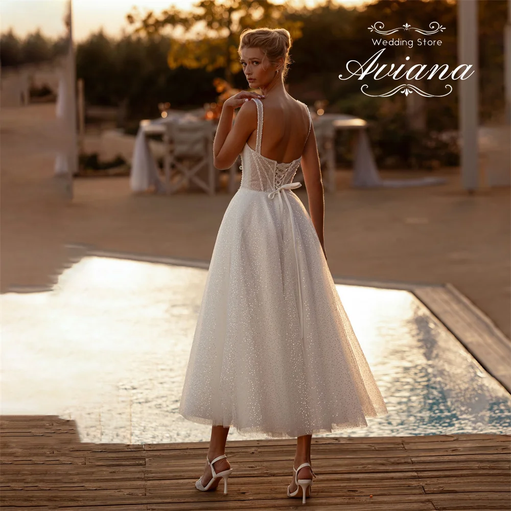 Aviana Customized Sweetheart Spaghetti Strap A-Line Short Wedding Dress Backless Sparking Tulle Sequin Elegant Lace Up 2025 New