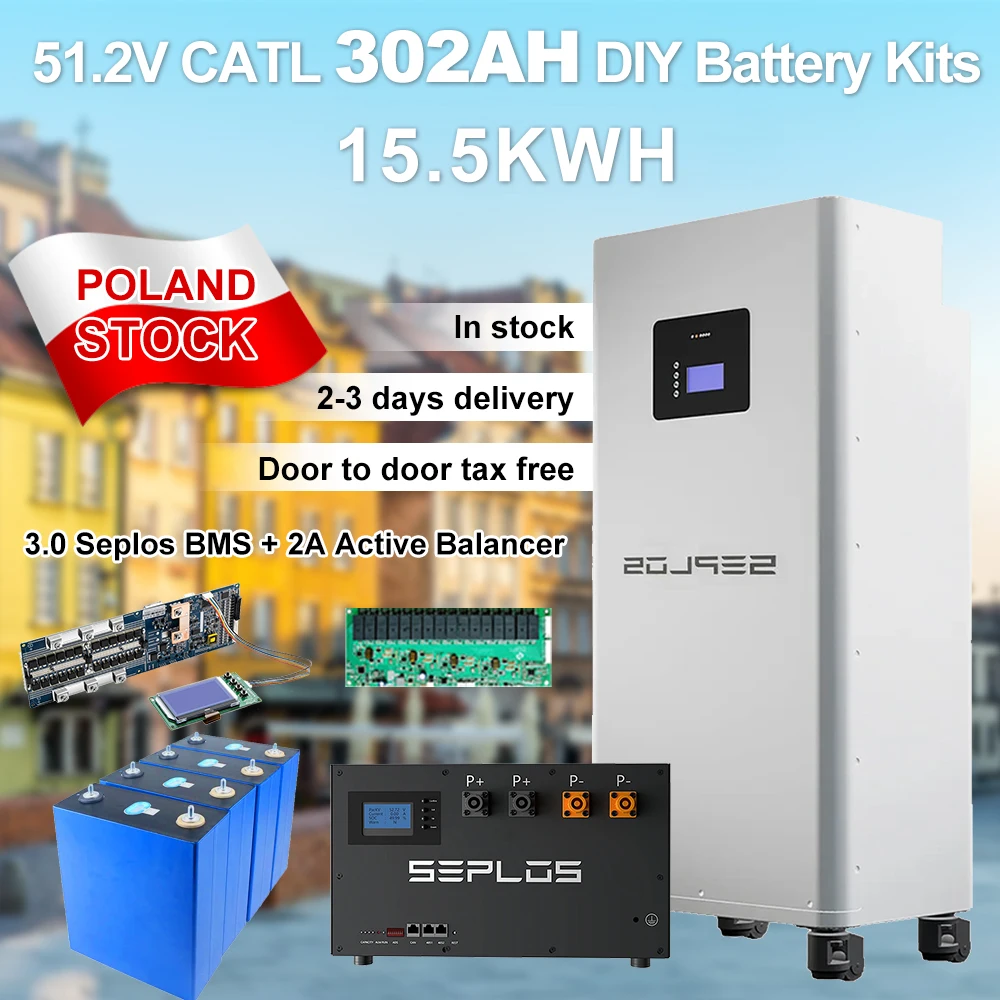 Poland Lifepo4 Battery 15.5KWH 3.0 Seplos 51.2V CATL302 GradeA+ Battery Box 2A Active Balancer 16S 200A BMS CAN RS485 Solar