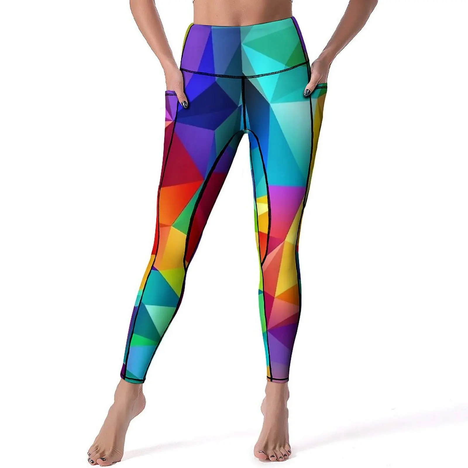 Legging de yoga à géométrie colorée, pantalon de sport imprimé, push-up, séchage rapide, grande taille, documents d'abonnés, nouveauté