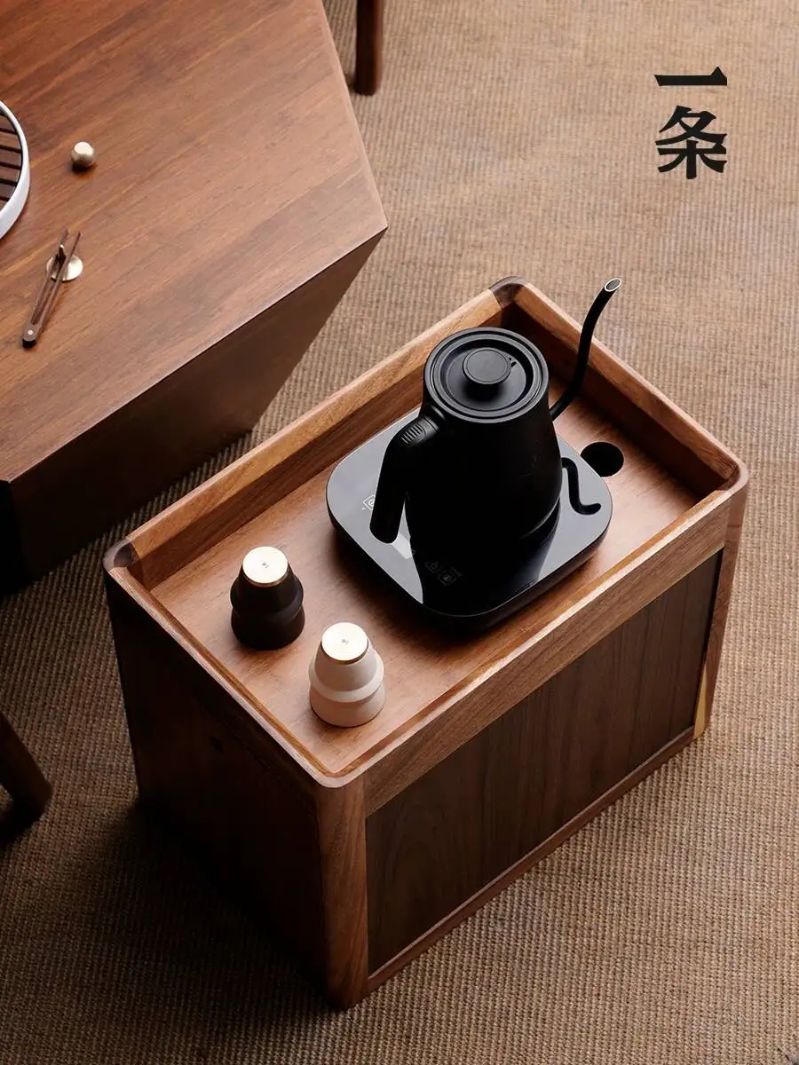 

A Japanese Solid Wood Black Walnut Tea Kettle Integrated Modern Simple Short Water Boiling Cabinet