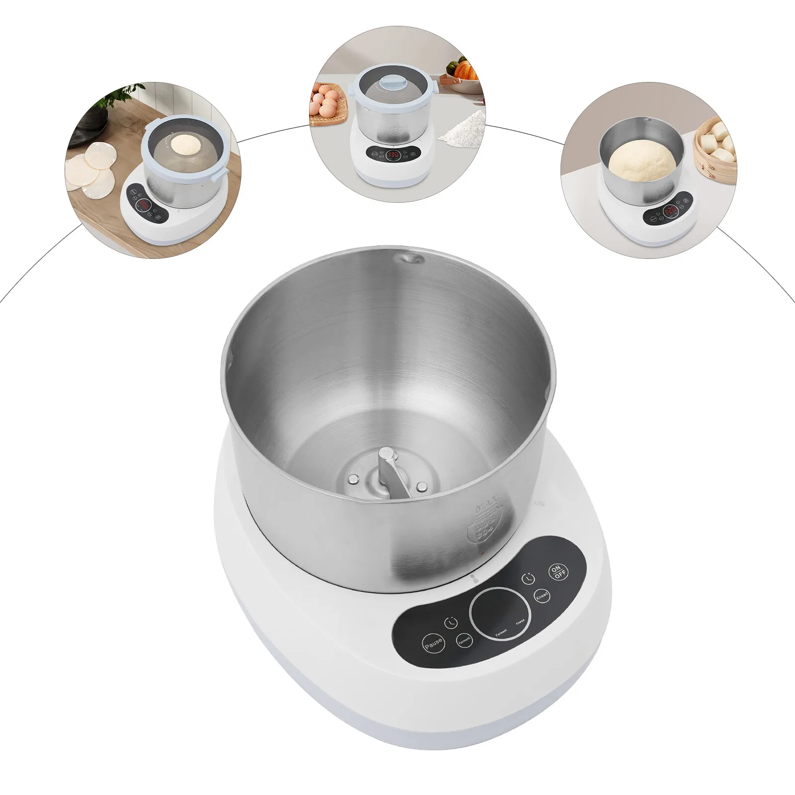 5L/4.5QT 230W 電気生地ミキサー 304 ステンレス鋼生地メーカー発酵機能付き