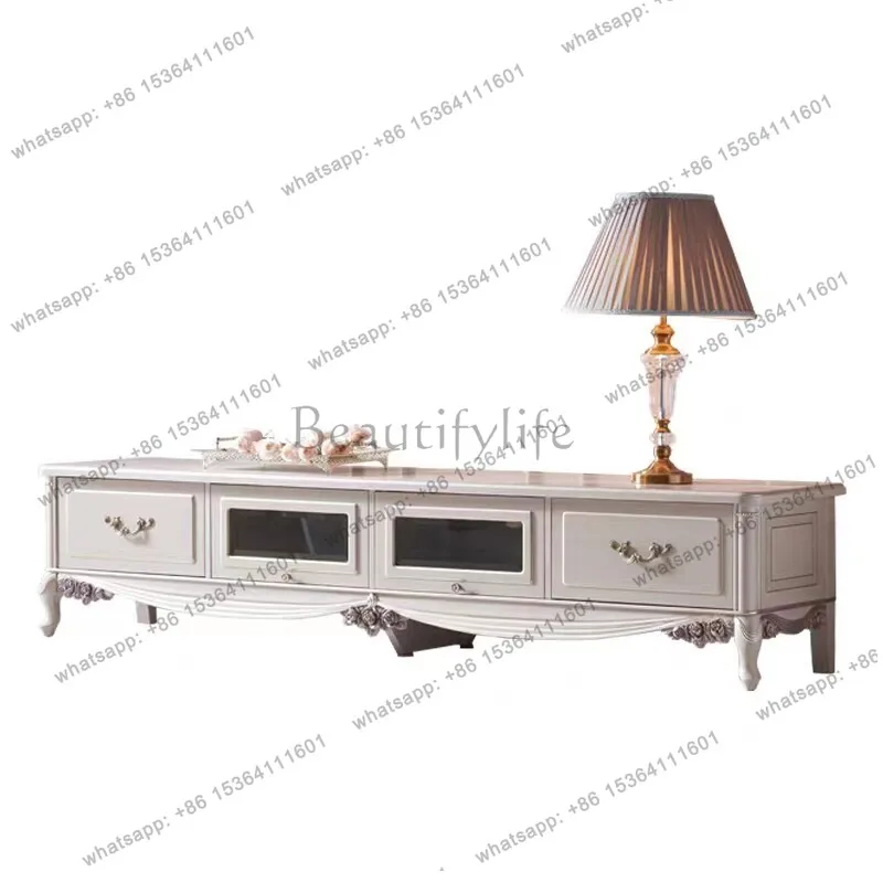 

Court French light luxury solid wood TV cabinet European and American living room carved storage cabinet