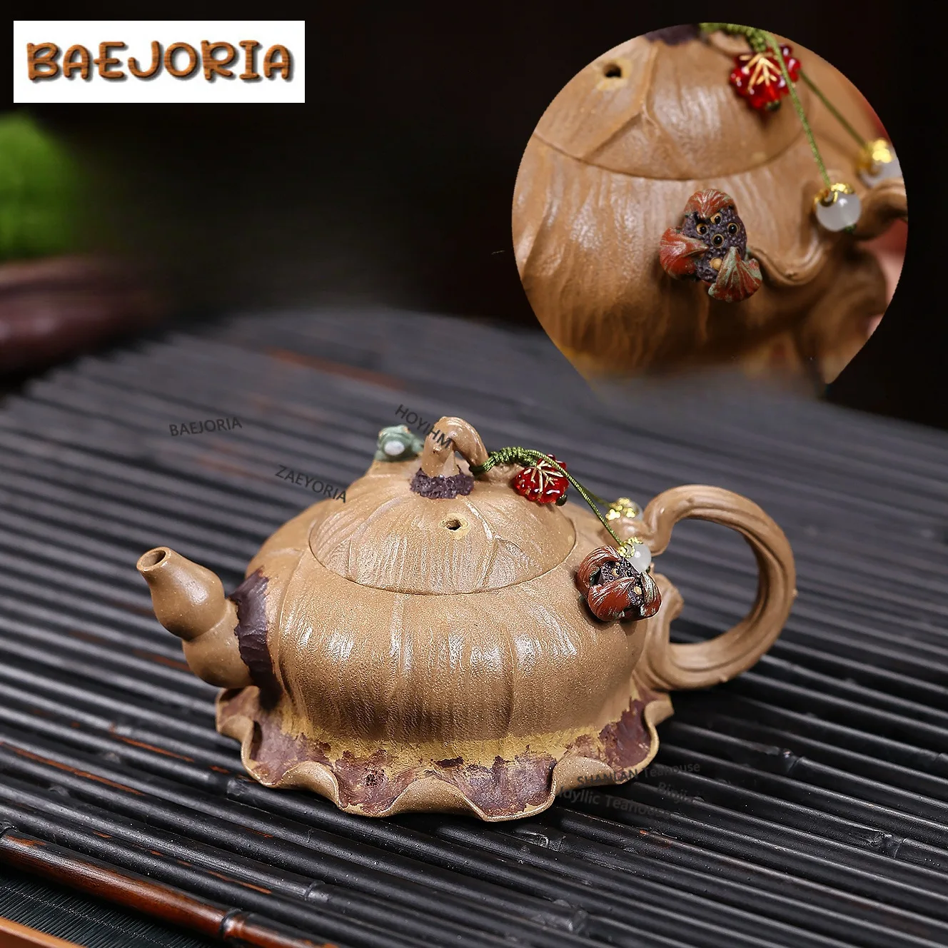 210ml Luxury Yixing Purple Clay Teapots Handmade Frog Lotus Pod Pot Raw Ore Downhill Mud Kettle With Infuser Zisha Tea Set Gifts
