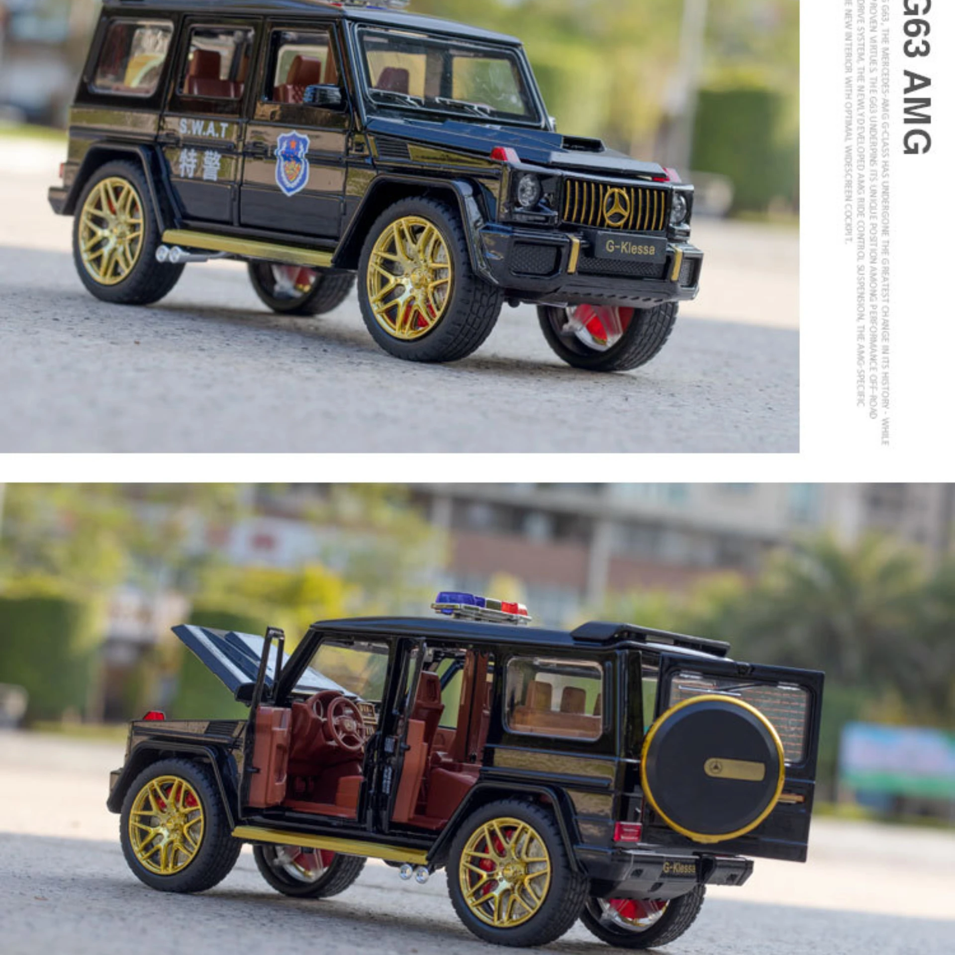 1:24 Mercedes G63 voiture de police haute Simulation moulé sous pression en alliage de métal modèle de voiture retirer son lumière voiture enfants cadeau Collection