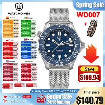 Watchdives WD007 Titanium Horloge NTTD NH35 Automatisch uurwerk 42 mm Heren Duikhorloges Koepelvormige saffier C3 lichtgevend 200M Waterdicht