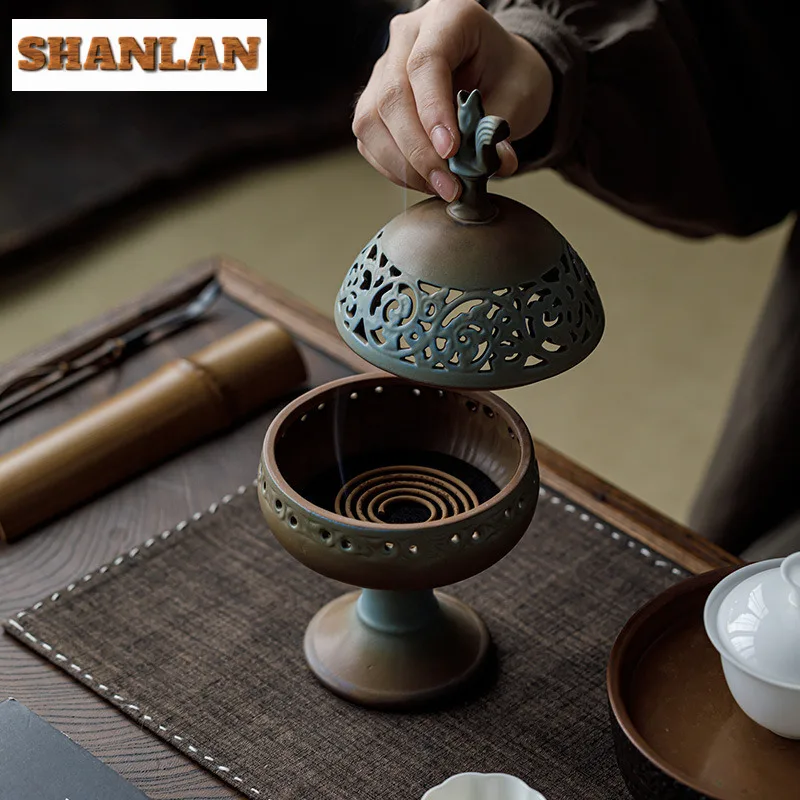 القديمة البرونزية اللون كرين عالية القدم حامل البخور البخور شلال البخور المزروعة مبخرة طقم شاي صيني الحرفية