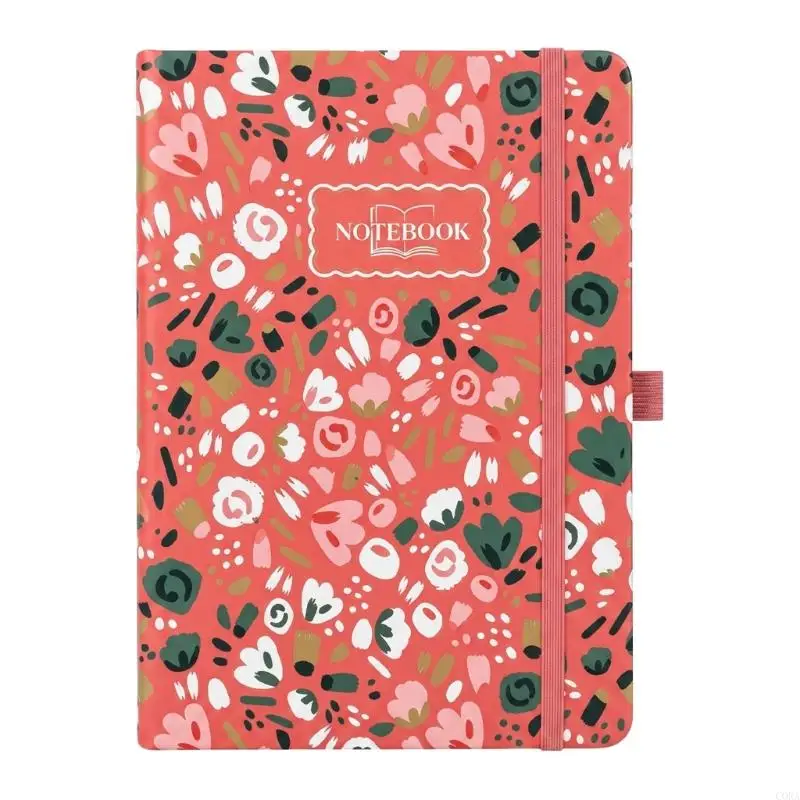 CORA Flower-Patterned Writing Notebook with 200 Pages Paper and Elastic Closure