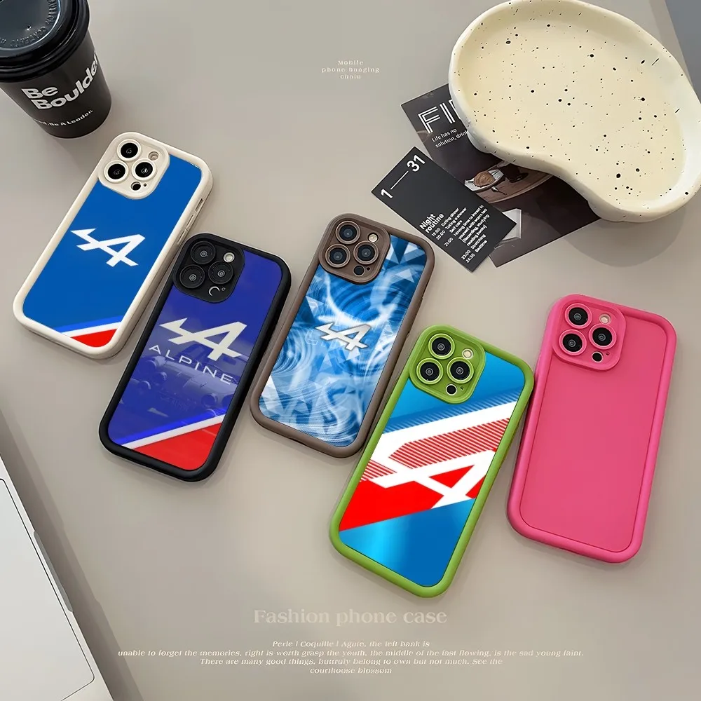 Alpine Logo Tricolor French Phone Case Simple Solid Color Matte Silicone Case For IPhone 15 14 13 12 11 Pro Max Plus Soft Couple