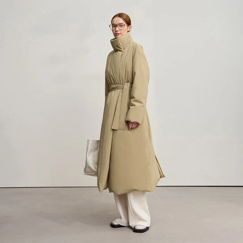 Amii Down Coats 2025 Winter New Solid Color Loose Long Women's Outerwear With Belt High Neck Thicken Warm Down Jacket 12544184