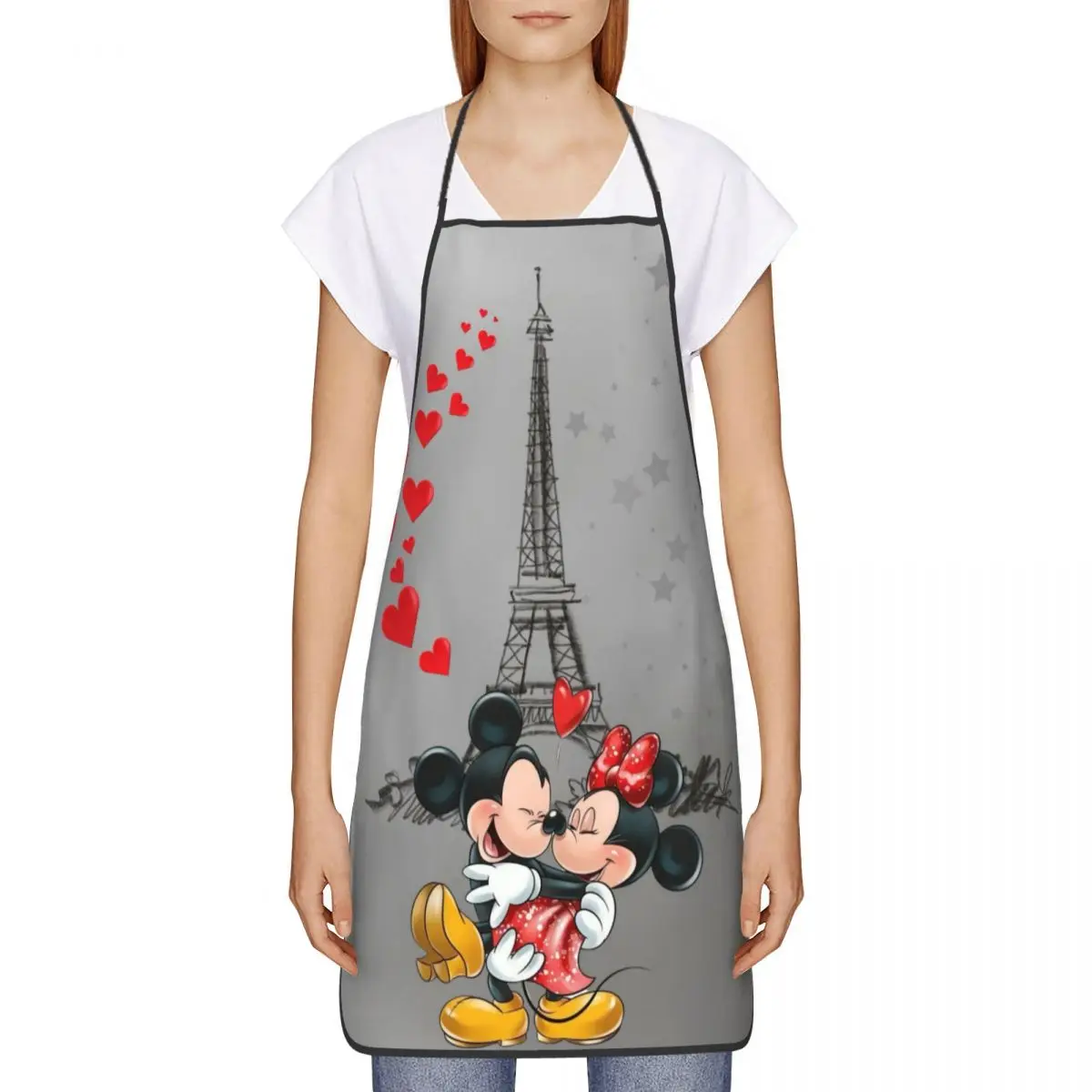 Custom Mickey Mouse Minnie Mouse Apron Women Men Unisex Bib Eiffel Tower Love Cooking Kitchen Tablier Cuisine Chef Gardening