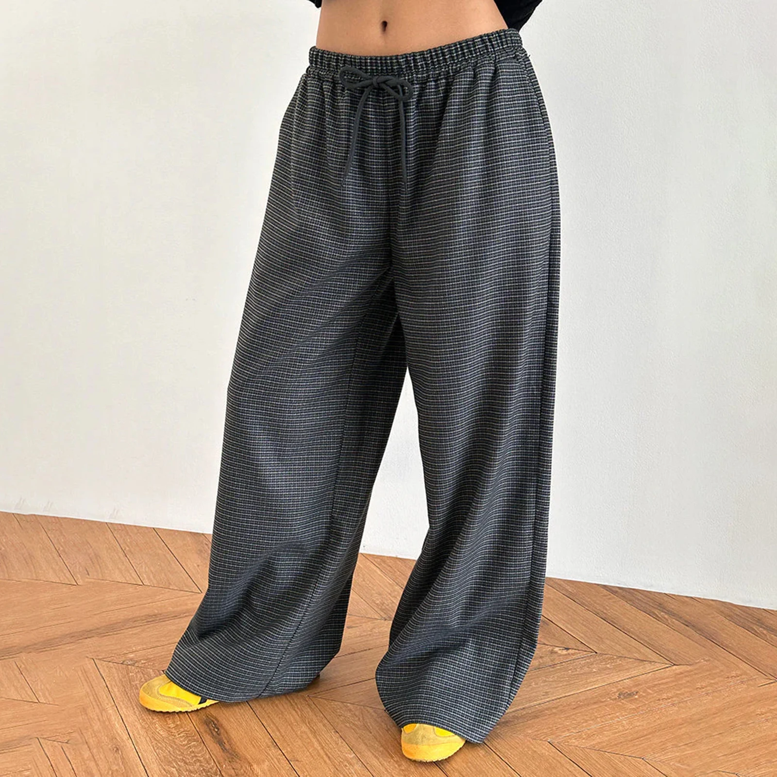 سراويل نسائية منقوشة واسعة الساق بخصر مطاطي سراويل شارع كبيرة الحجم للارتداء اليومي والنشاط الخارجي ملابس الشارع