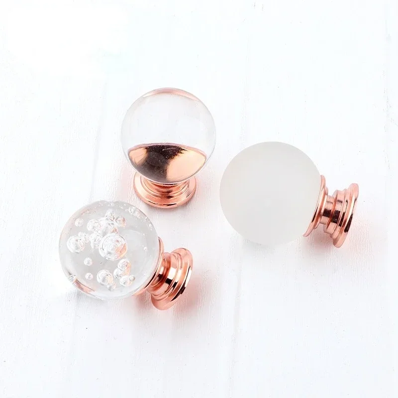 30mm Crystal Transparent Light Ball Bubble Frosted Rose Gold Handle Drawer Cabinet Wardrobe Door Small Handle Single Hole