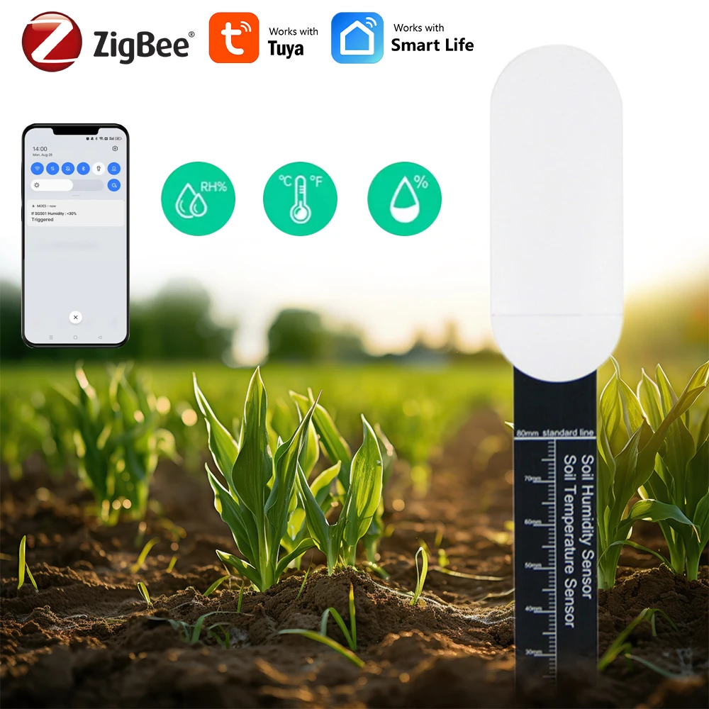 Тестер температуры и влажности почвы Zigbee, приложение для удаленного мониторинга, термометр, гигрометр, детектор орошения для автоматизации сада