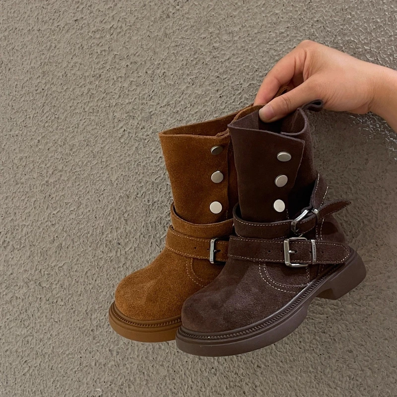 

Модная обувь для девочек в стиле ретро, осень 2022, новые детские ботильоны на толстой подошве, удобные нескользящие кожаные ботинки для девочек, Zapatos De Mujer