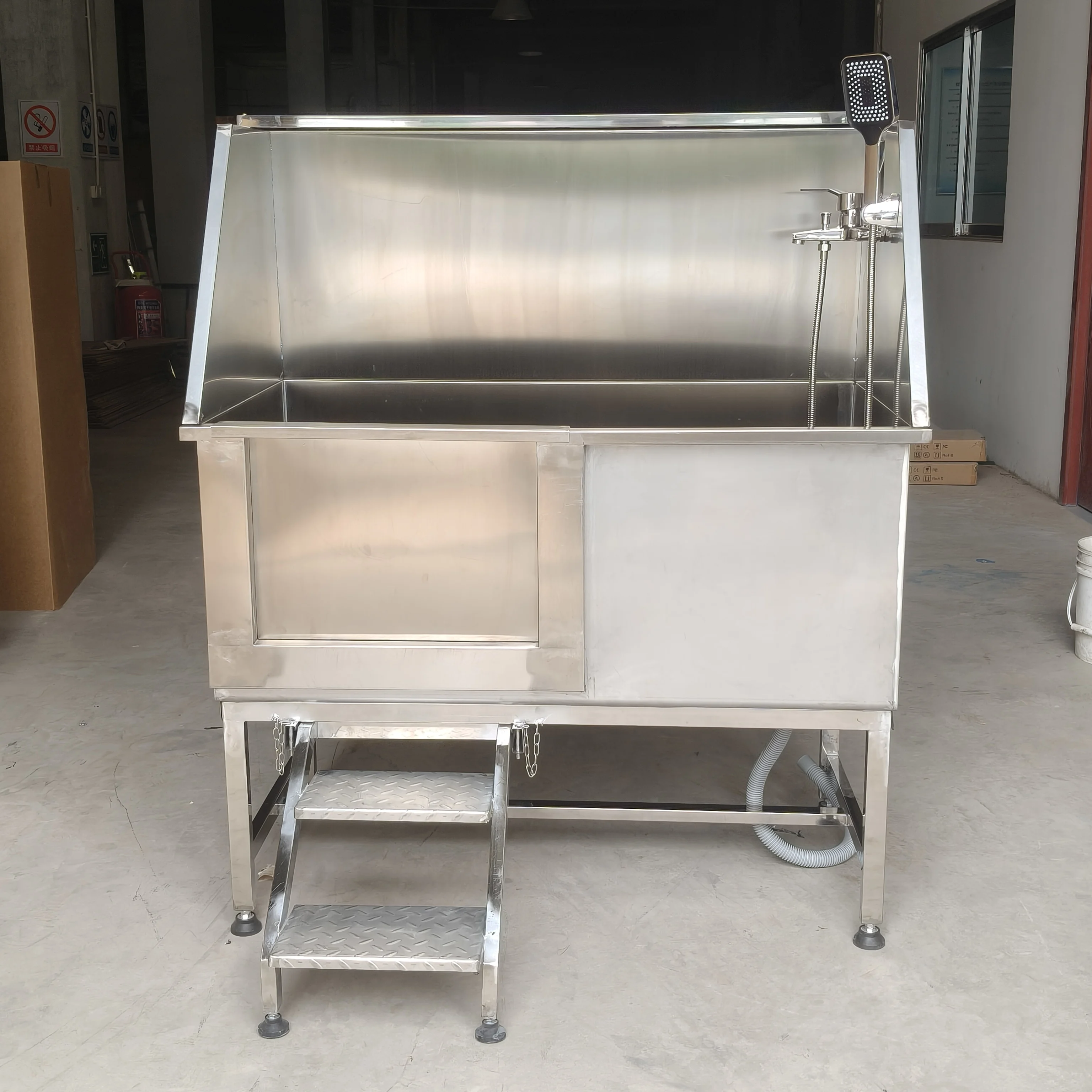 

Dog Grooming Bathtub With Stairs Stainless Steel Pet Wash Station For Small To Large Dogs, Vet Clinics & Salons