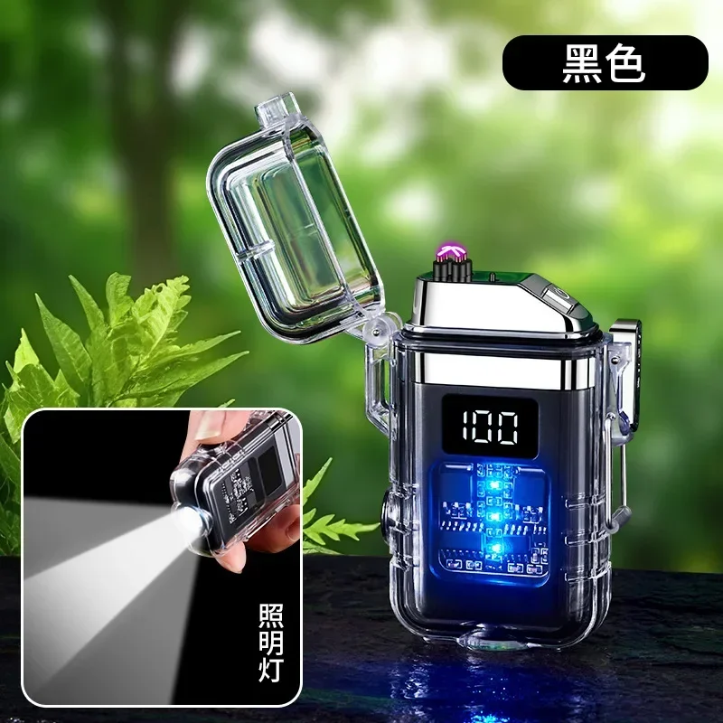 Waterproof And Windproof USB Rechargeable Dual Arc Plasma Pulse Lighter Flameless Battery Display Electric Lighter High-End Gift