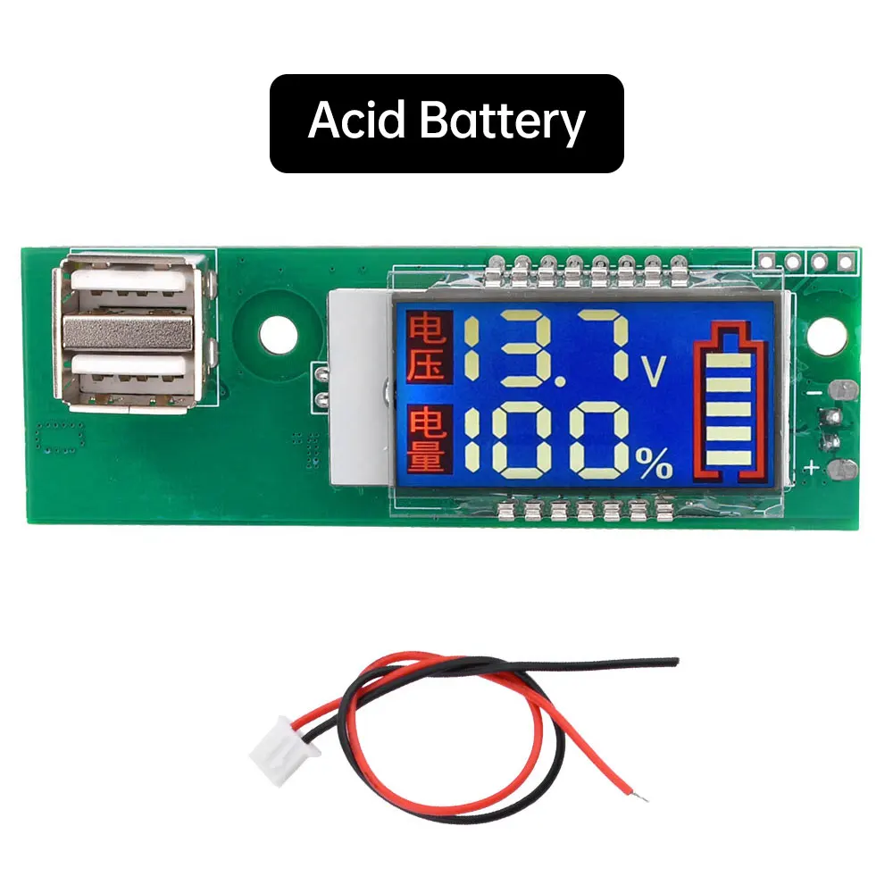 LCD Dual Display Voltage Indicator Voltmeter with Dual USB Port 12V 11.1V-12.6V