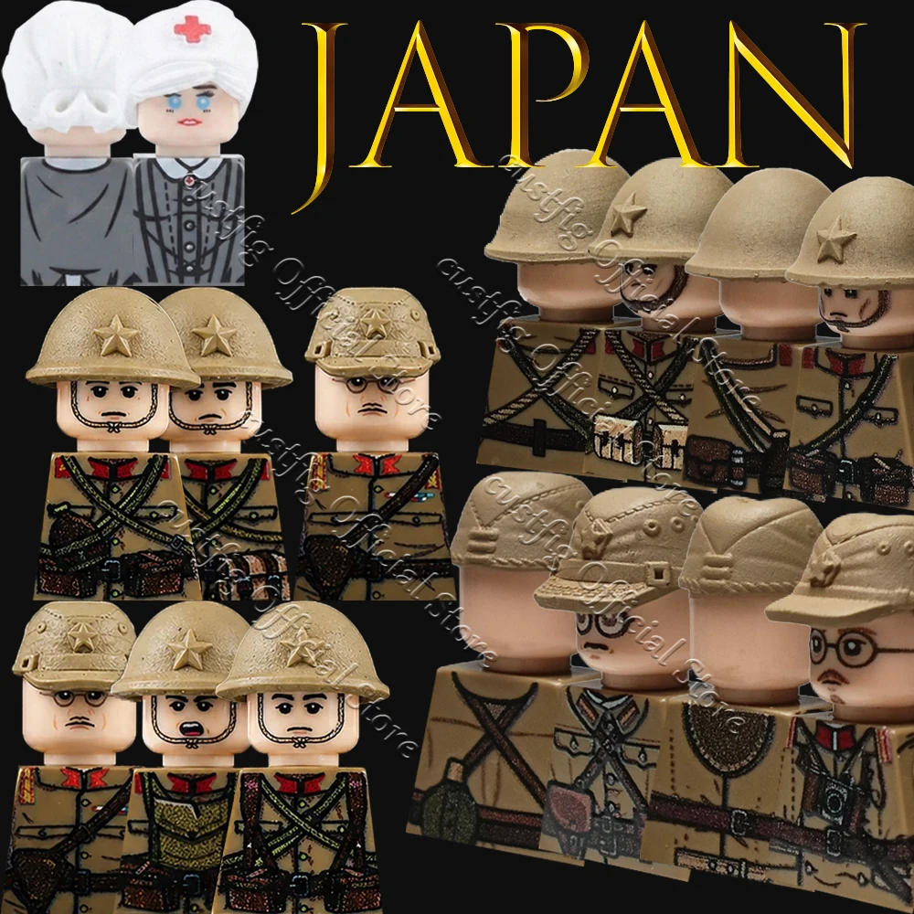 Figurine de soldat japonais de la Seconde Guerre mondiale, blocs de construction, accessoires de tireur, de lanceur, de médical, de général, modèle en briques, jouet pour garçon, cadeau