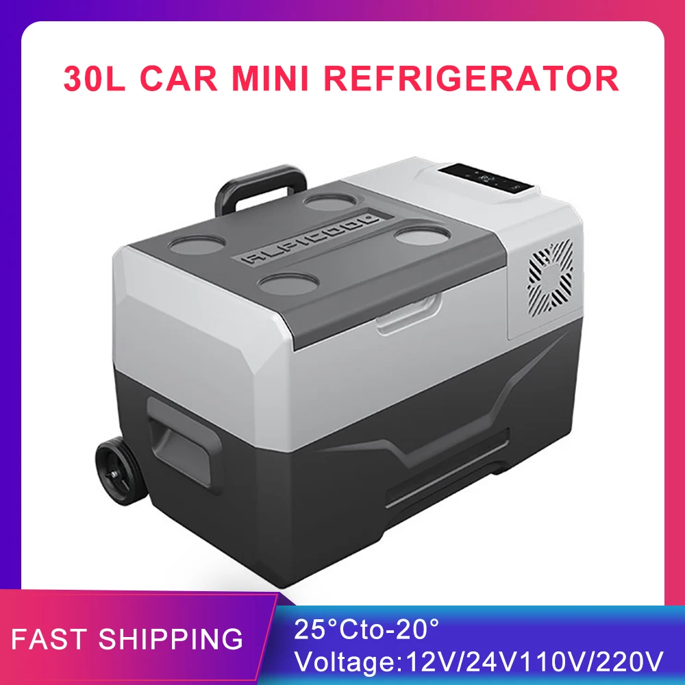 Alpicool 30L Portable Compressor Fridge 12V/24V Fast Cooling Freezer 220V Pull Bar Wheels Refrigerator With App Control