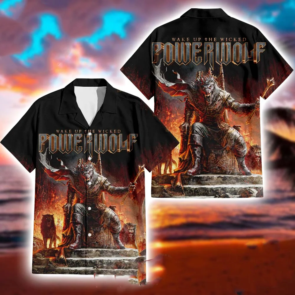 

Новые классические рубашки Powerwolf Rock Мужские гавайские рубашки с 3D принтом Летние мужские и женские трендовые хип-хоп блузки с короткими рукавами Пляжный топ Y2k