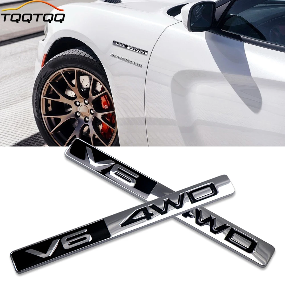 

1Pcs Metal V6 4WD Car Side/Rear/Front Decorations Badge Emblem 3D Self-Adhesive Nameplate Sticker for Car