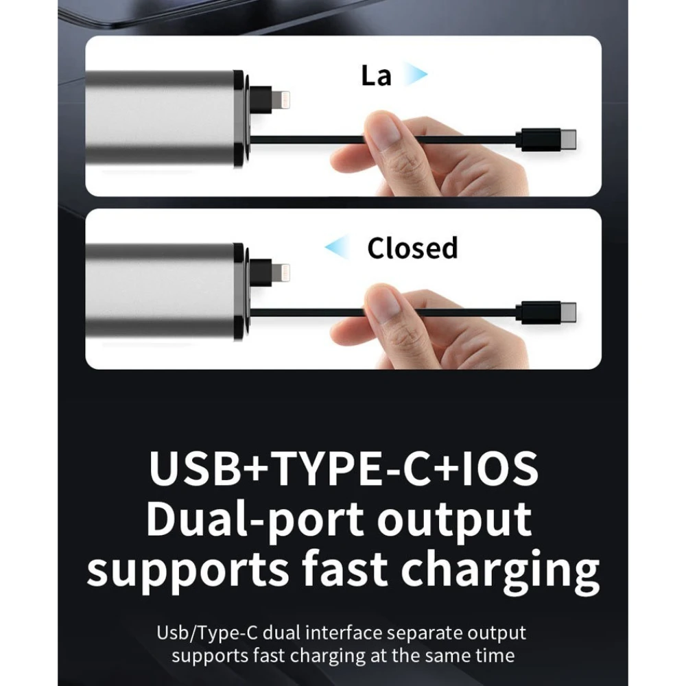 Szybka ładowarka samochodowa z wysuwanym kablem Quick Charge 3.0 Podwójne porty USB Adapter samochodowy do iPhone'a i Androida z wyświetlaczem cyfrowym