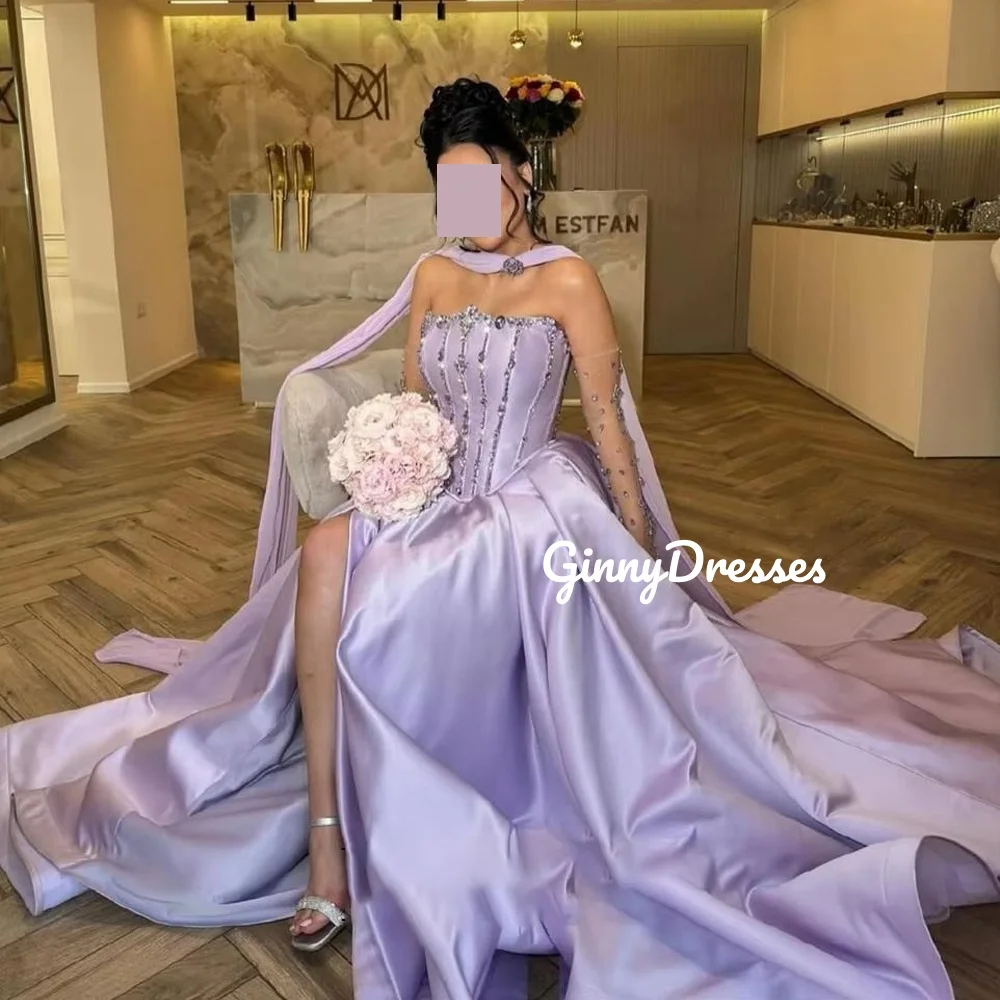 Robe de soirée sans bretelles, fendue, personnalisée, ligne a, perles, robes de soirée élégantes pour femmes, longueur au sol, fermeture éclair, sans manches, mariage