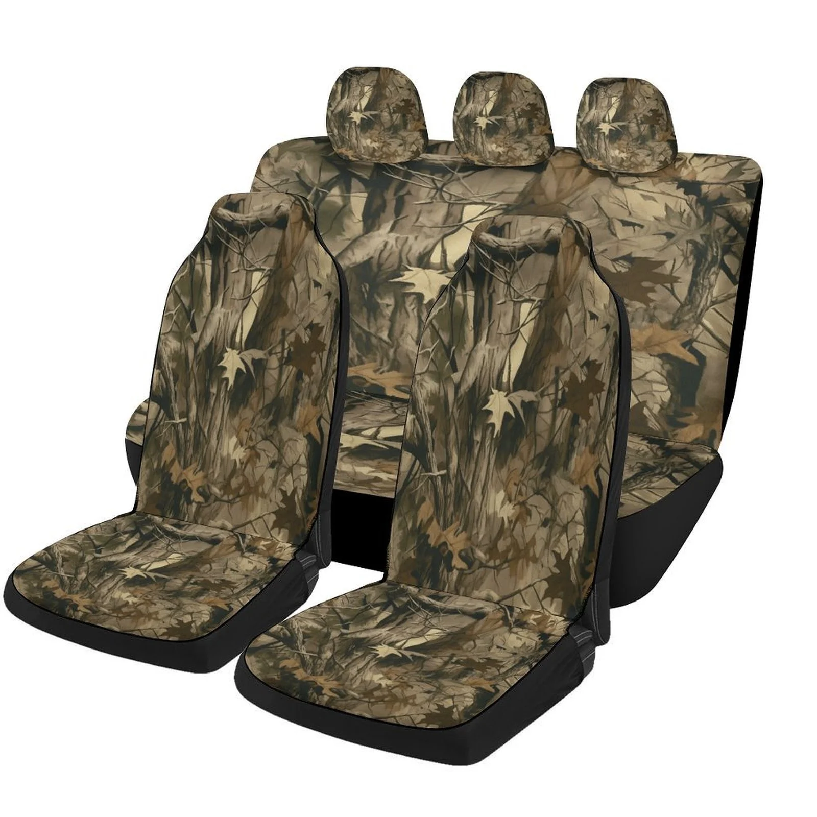 Forest Camo Pattern Themed Car Seat Cover Set For Most Cars, Trendy High-quality Car Seat Protector Covers Full Set, Universal C