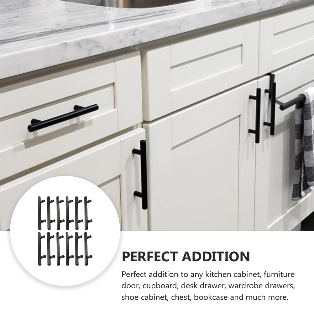 

12Pcs Cabinet Pull Handles Stainless Steel Matte Black Drawer Handles for Wardrobe Kitchen Furniture Pull Handle