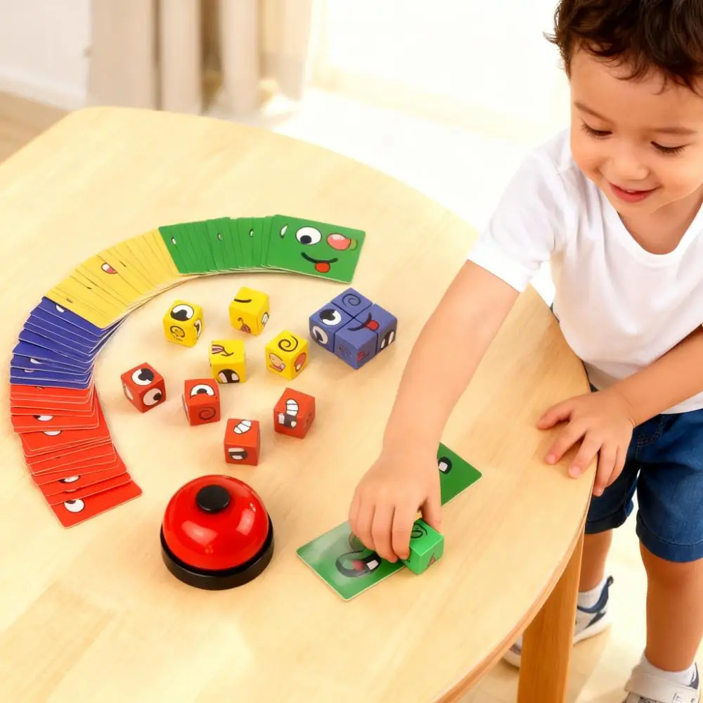 

Креативная деревянная игра-головоломка с кубиком эмодзи, Монтессори, выражение, соответствующие блоки, игрушка для тренировки мозга для детей