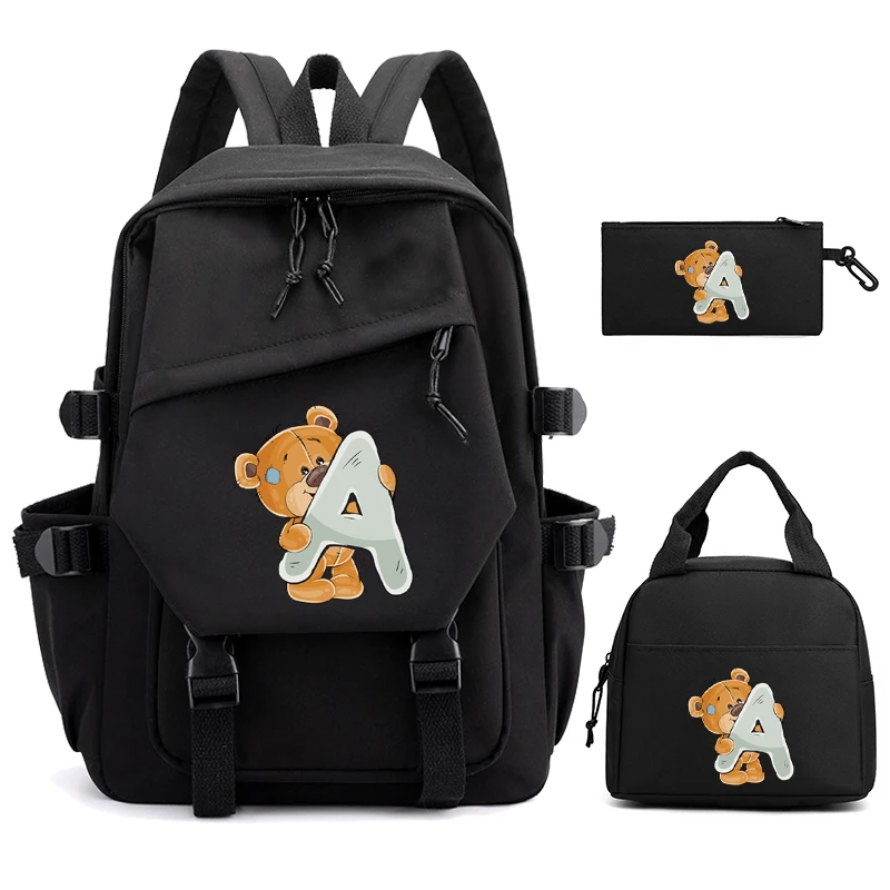 

3Pcs/set Backpack 26 English Letters Printed Bookbag with Lunch Bag Pencil Case Teenager Children Girl Boy Schoolbag Rucksack