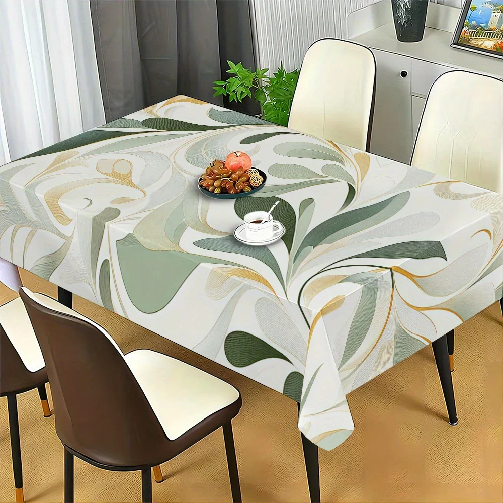 One rectangular tablecloth with green leaf pattern - made of durable polyester.
