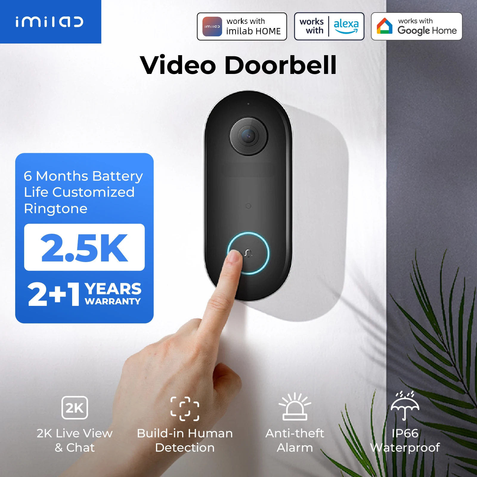 IMILAB умная домашняя видеокамера дверного звонка Wi-Fi 2,5K защита безопасности обнаружение человека локальное хранилище мгновенное оповещение 5200 мАч