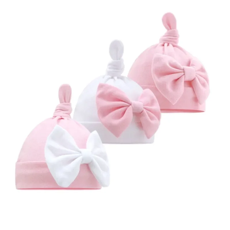 Newborn Baby Hat Cute Warm Knot Bows Hat Infant Hospital Caps Baby Boy Girl Toddler Hats Infant Beanie Caps Solid Color