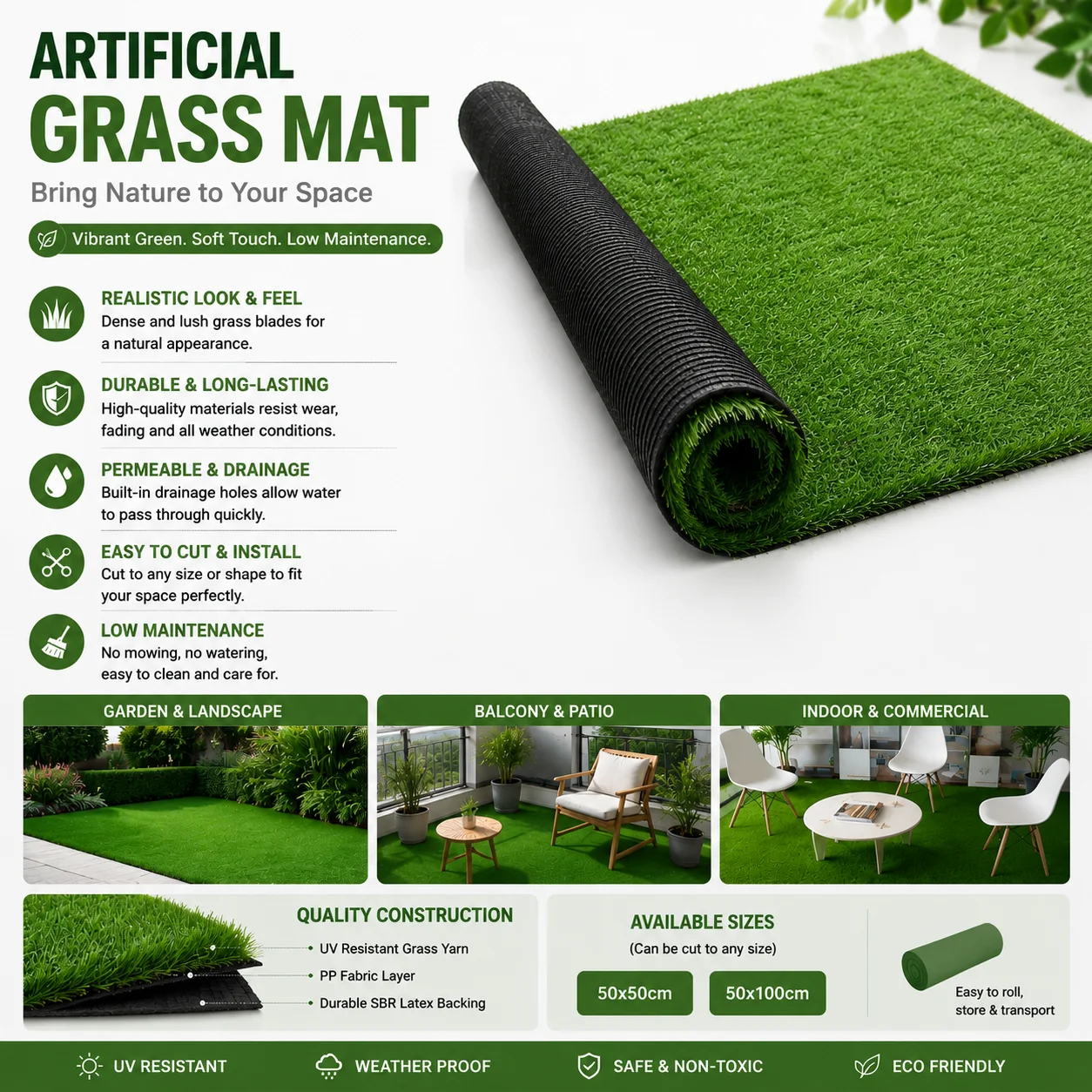 Tapete de Grama Artificial 50X50cm 50X100cm para Decoração de Interiores, Paisagismo de Jardim, Rolo de Grama para Festivais e Casamentos