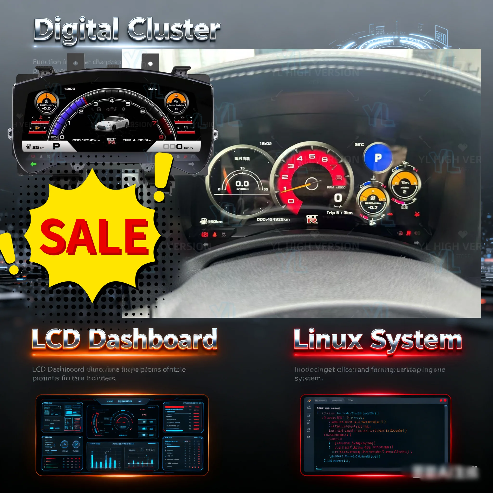 

Система Linux для Nissan GT-R GTR R35 2007-2023: мультимедийный проигрыватель для приборной панели, цифровая панель приборов, виртуальная приборная панель